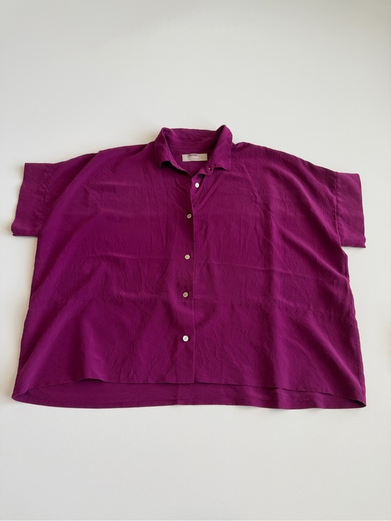 Everlane Tops - Everlane 100% Silk Button Down Blouse Magenta Purple Size 6 Short Sleeve Relaxed